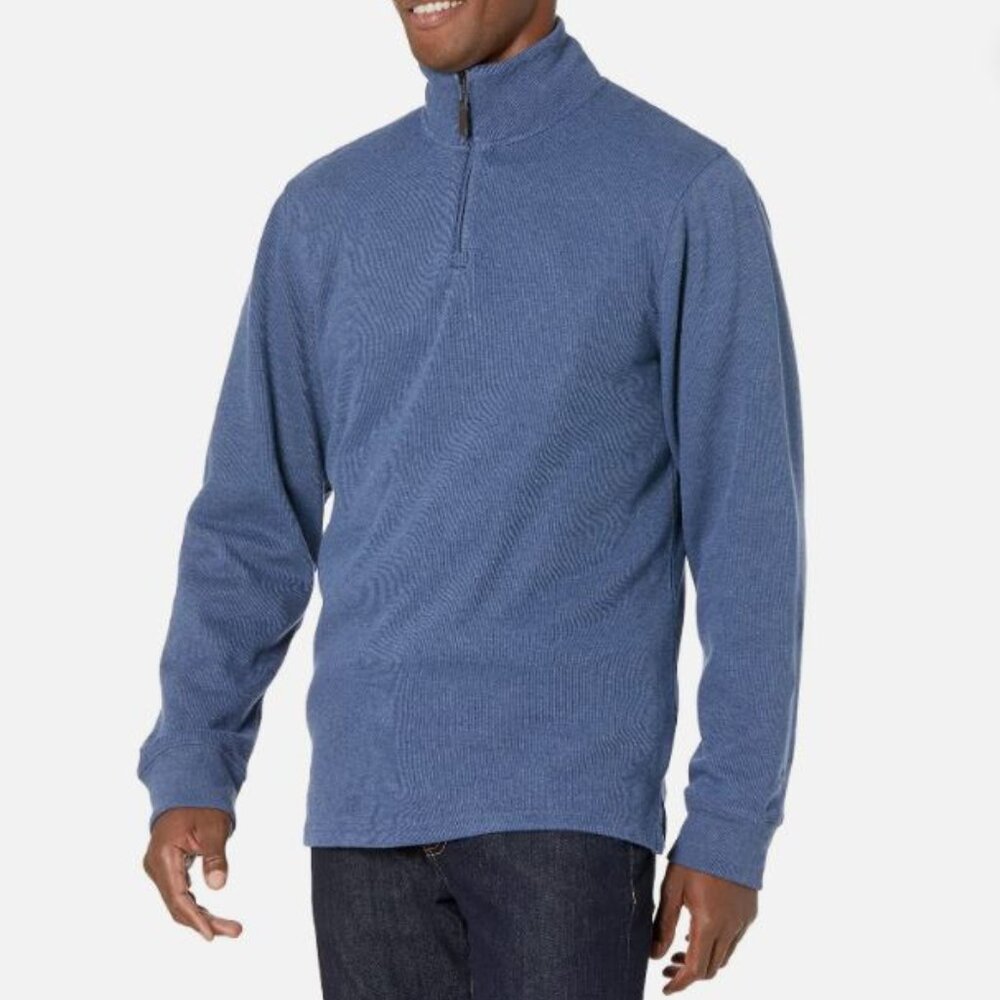 Amazon Essentials Men's Quarter‎ Zip French Rib Sweater Blue Heather XS X-Small